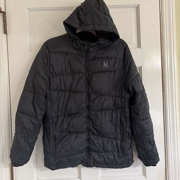 Spyder Other - Spyder Boys Hooded Coat Size XL Black Puffer Jacket Lined Hood Full Zip Warm